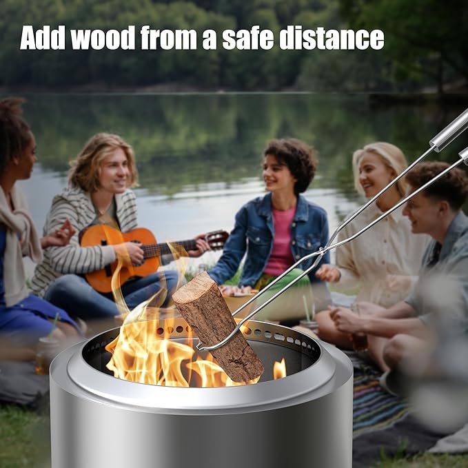 BBQ-PLUS Stainless Steel Fire Pit Tool Kits for Outdoor Fire Pits,Fire Poker & Firewood Tongs & Roasting Sticks Accessroies for Backyard,Picnic BBQ, Fireplace Fire Pit Tools
