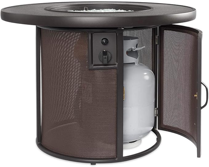 Outdoor GreatRoom Co Propane Fire Pit Table - Stonefire Gas Fire Pits for Outside Patio - 31" Round Composite Firepit Fire Table, Matching Tabletop Cover, Aluminum Frame Mesh Base, 55,000 BTU - Brown