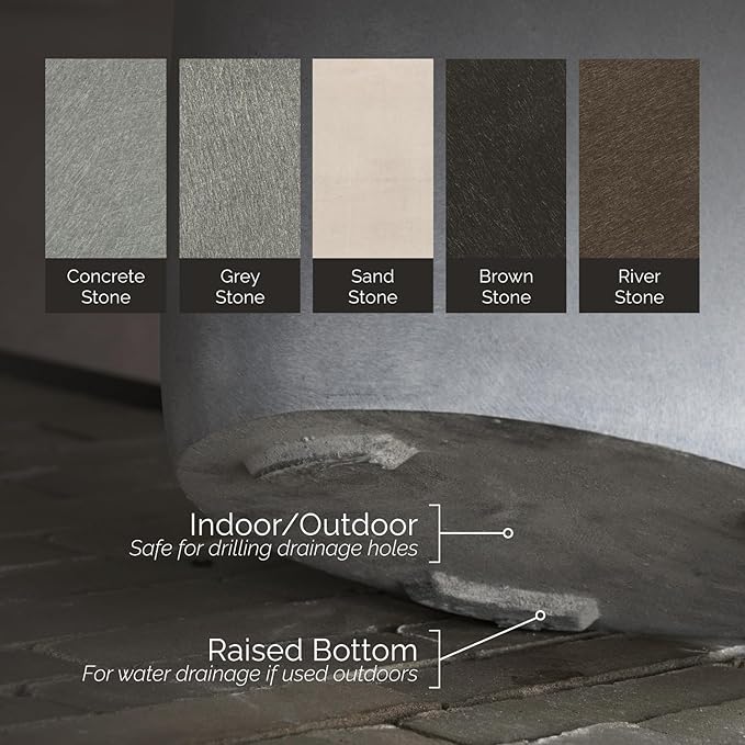 Mondo Large Planter – Brown Stone Finish – Fiberglass Indoor/Outdoor and Weather-Resistant Round Planter (39.4" D x 39.4" H Exterior, 37.8" D x 39.4" H Interior)