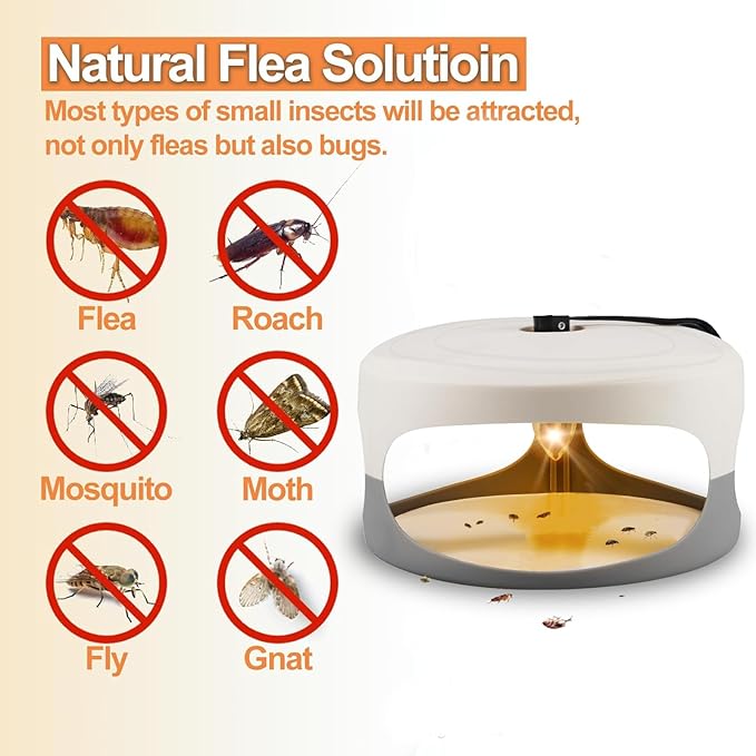 Flea Traps for Inside Your Home, 4 Packs Flea Trap for Home & Garage with 12 Sticky Disc 12 Bulbs 4 Electric Wires Bed Bug with Light for Indoor Safe to Pets