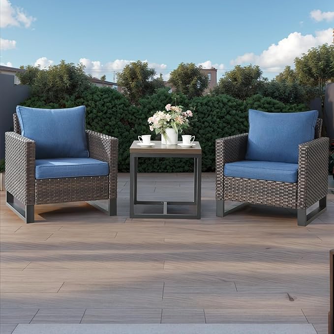 HUMMUH 5 Piece Patio Furniture Outdoor Bistro Set All-Weather Wicker Outdoor Chairs with Ottomans End Table for Patio,Porch,Garden,Backyard