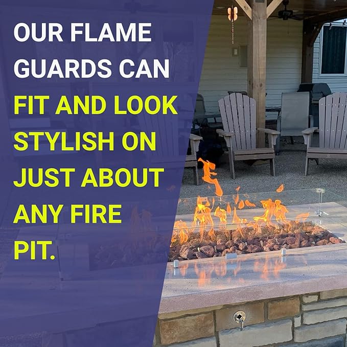 American Fireglass Tempered Glass Flame Guard for 48" x 6” Linear Drop-in Fire Pit Pans | Outdoor Wind Guard with Aluminum Fire-Resistant Brackets & Non-Slip Feet | 53.5-inch x 11.5-inch x 6-inch