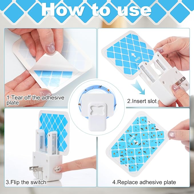 Qualirey 2 Pack Fruit Fly Traps for Indoors, Plug in Fly Trap Indoor with UV Light, Flying Insect Trap Mosquito Catcher Killer for Gnat, Moth, Flies with 24 Pcs Glue Boards