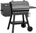 LCD Control Wood Pellet Smoker Grill, 456 SQ. IN Cook Area, Pellet Grill with Auto Feed & Leaking Waste, 500°F Max Temperature, 8 in 1 BBQ Grill with Meat Probe, Side Table with Hooks(Black)