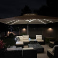 PURPLE LEAF 12 Feet Double Top Deluxe Solar Powered LED Square Patio Umbrella Light Patio Umbrella Outdoor Cantilever Umbrella with Lights, Beige