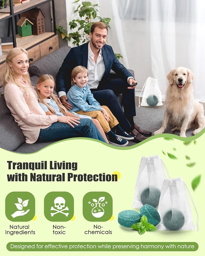 Mouse Rodent Repellent, 24 Pack Peppermint Oil Moth Balls for Rodents Indoor Outdoor Use, Safety for Humans & Pets, Squirrel Repeller, Spiders, Defense for Car Engines House
