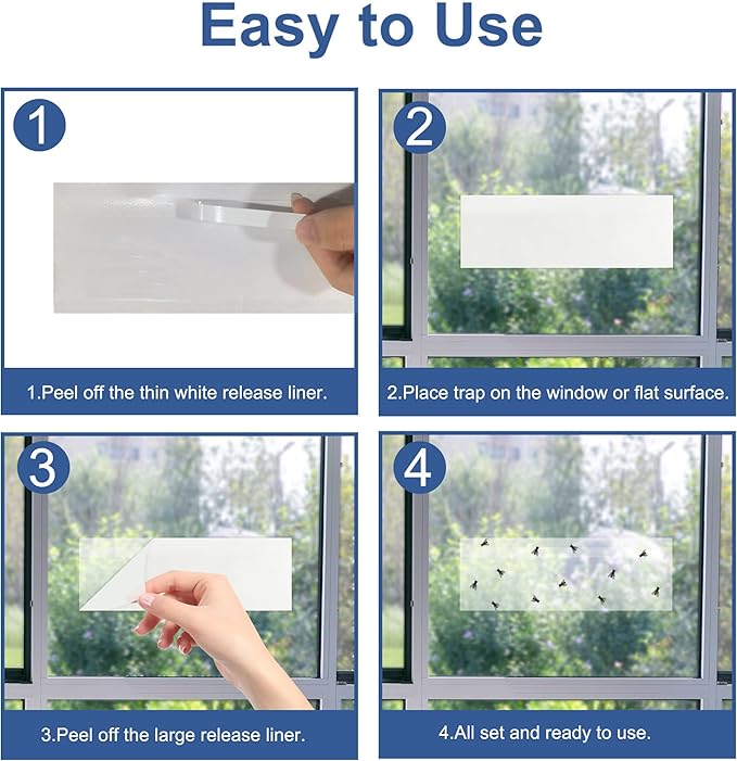 Window Fly Traps Indoor Clear 50 Pack, Sticky Fruit Fly Traps for Indoors, Fly Catchers for Inside Home
