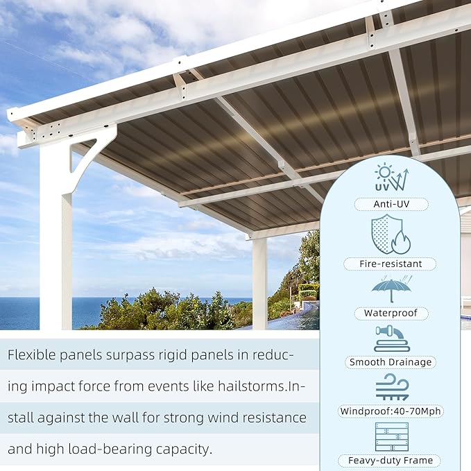 AECOJOY 8' x 8' White Gazebo Outdoor Pergola for Patio, Small Wall-Mounted Hard Top Lean to Metal Gazebo Shelter Pergolas and Gazebos Clearance with Patio Roof, Heavy Duty Awnings for Backyard