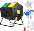 BBBuy Compost Bin Tumbling Composter Rotating w/ 2 Sliding Doors Compost Bin, Dual Chamber All Season Heavy Duty Outdoor Gardening Composting Tumblers Garden Yard (37 Gallon, Black)