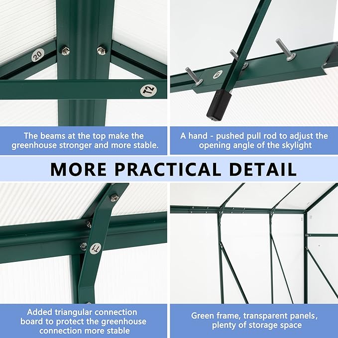 6×10 FT Polycarbonate Greenhouse for Outdoors with Raised Base & Anchor, Heavy-Duty Walk-in Aluminum Green House Kit with Sliding Door & Roof Vent, Outdoor Greenhouse for Backyard Garden, Green