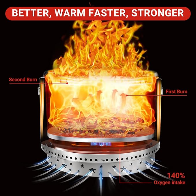 27-Inch Smokeless Fire Pit, Portable Stainless Steel Stove with Star Hollowing, Fire Pits with Star Bracket for Camping Outdoor Wood Burning (Without Handle)