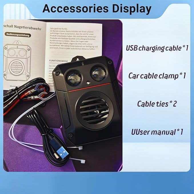 Ultrasonic Rodent Repeller for Car Engines, Sonic Mouse Repellent with Flashlight Sensor, Waterproof Battery Operated Mice Deterrent for Cars for Indoor,Garage,Auto,Against Rat,Squirrel,Skunk,Bat,Cats