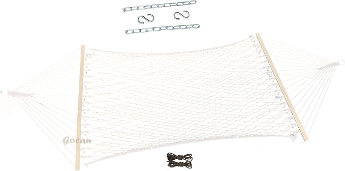 GOCAN Mesh Hammock,Cotton Rope hammocks with Chains Hooks Tree Straps fit Stands from 9' to 15' for Outside Indoor Patio Yard