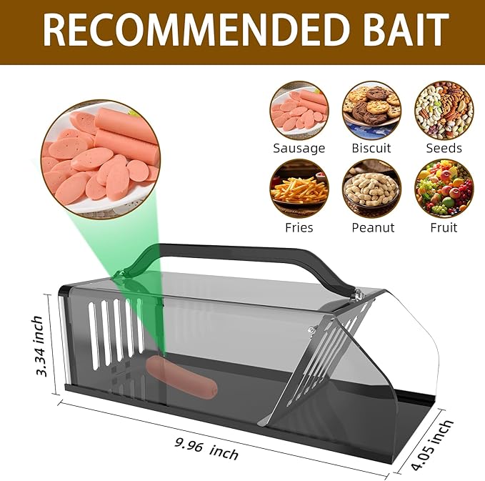 Humane Rat Trap - Mouse Traps Work Chipmunk Rodent Trap for Indoors and Outdoors, Live Rat Traps Outdoor, Catch and Release Mouse Traps That Work, Easy to Clean & Reusable