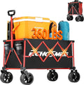 EchoSmile Collapsible Folding Wagon Cart 360lbs, Heavy Duty Garden Utility Cart with All Terrain Wheels, Large Capacity Outdoor Wagon for Camping, Beach, Shopping, Picnic (Black Red)
