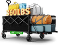 Extra Large Foldable Wagons Extended Clearance, 250L Collapsible Wagon with Tailgate, 49”L Folding Wagons with Brakes, Grocery Wagon, Utility Cart for Sports, Shopping, and Camping, Black