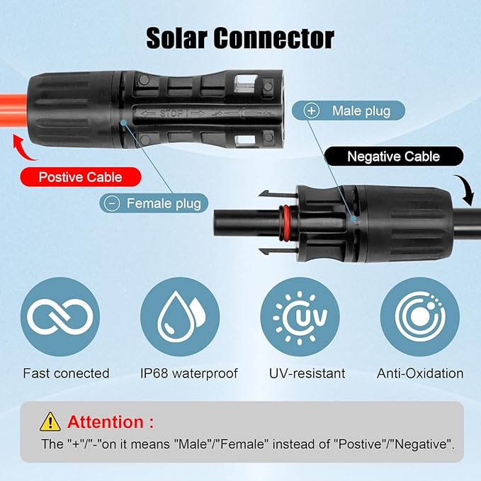 8 AWG Solar Extension Cable 30FT Black + 30FT Red, 8 Gauge Solar Panel Wire Male to Female Tinned Copper Wire for Solar Panel, Automotive, RV, Boat, Outdoors