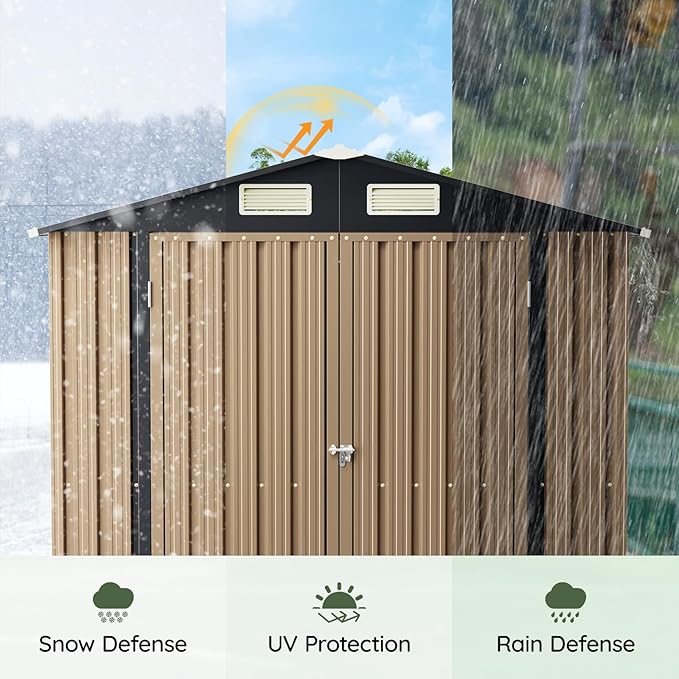 6x4 FT Outdoor Metal Storage Shed, Double Doors,with Frame Floor,Tool Shed for Garden, Patio, Backyard Brown