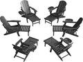 Adjustable Adirondack Chair with Retractable Ottoman Set of 6, HDPE Folding Adirondack Chair with Cup Holder, All Weather Fire Pit Chair for Outdoor.