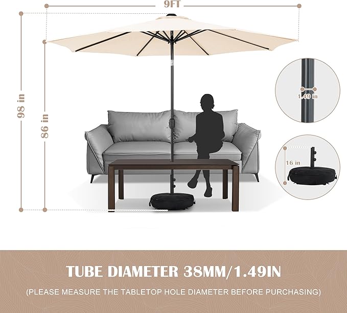 Sundale Outdoor Olefin 5-Year-Non-Fading Patio Umbrella with Sand Bag Umbrella Base, Outdoor Umbrella with Tilt and Crank