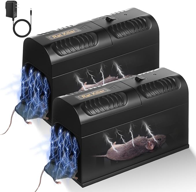2 Pack Upgraded Electric Mouse Traps Indoor for Home High Voltage Instantly Kills Mice & Rats, No Touch Reusable Indoor Rodent Killer Electric Trap for Home, Kitchen, and Commercial Use