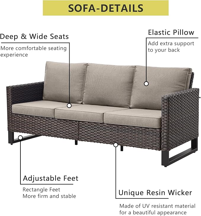 HUMMUH 8 Piece Patio Furniture Set PE Wicker Outdoor Sectional Sofa and Patio Swivel Chairs Outdoor Dining Table Ottomans for Porch,Garden,Backyard,Deck(Brown/Grey)
