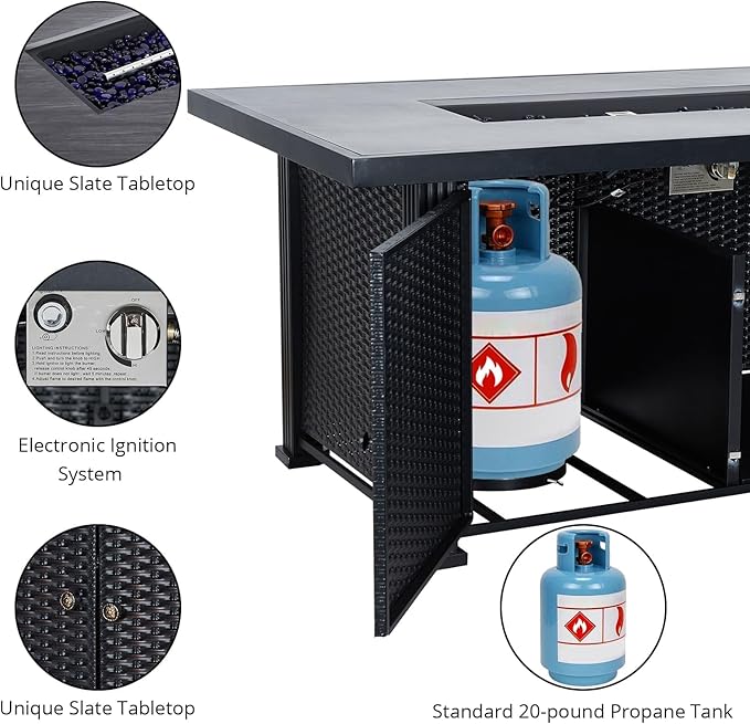52" Propane Fire Pit Table, 2-in-1 50,000 BTU Rectangular Outdoor Gas Firepit with Glass Guard, Tabletop Lid, Storage Space & Covers, Patio Heater for Backyard, Deck & Garden