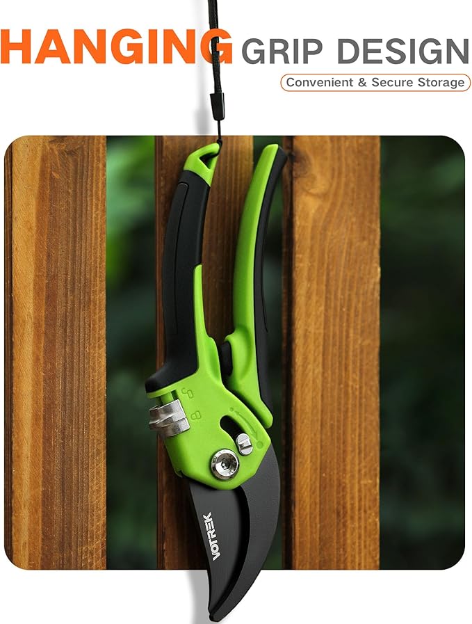Pruning Shears for Gardening - 8.5" Garden Clippers with SK5 Blade, Stepless Adjustable Handle for All Hand, Ergonomic Bypass Plant Pruners Scissors for Heavy Duty Branch Bush Rose Tool