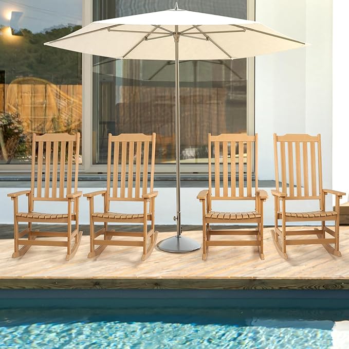 Outdoor Rocking Chairs Set of 4, Oversized All Weather High Back Porch Rocker, Patio Rockers for Outside