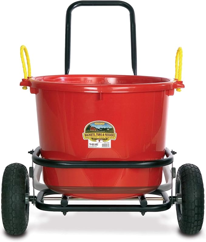 Miller 3-Pack Muck Cart Utility Wagon, 70-Quart Tub Compatible, 350-Pound Capacity – Foldable Two-Wheel Farm & Ranch Transport with Adjustable Handle, Pneumatic Tires, and Kickstand, CA500