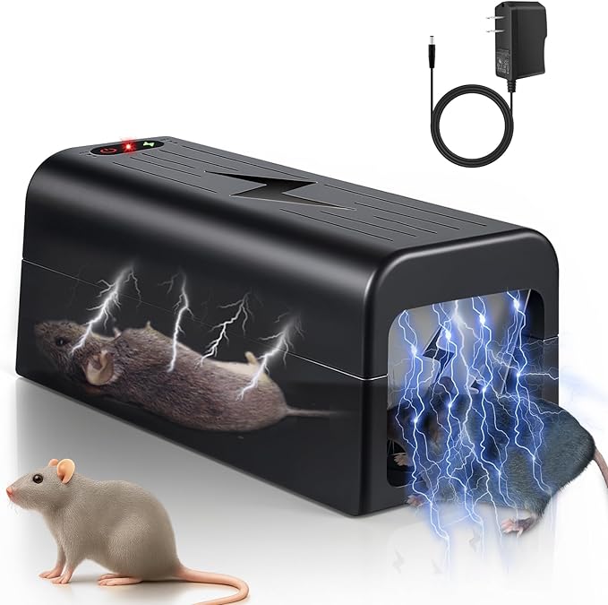 Electric Mouse Trap Indoor - Reusable No-Touch Zapper with Powerful Voltage - Effectively Kills Mice in Living Rooms, Kitchens, Garages & More (Black)