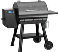 LCD Control Wood Pellet Smoker Grill, 700 SQ. IN Cook Area, Pellet Grill with Auto Feed & Leaking Waste, 500°F Max Temperature, 8 in 1 BBQ Grill with Meat Probe, Side Table with Hooks(Black)