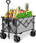 Bezseller Collapsible Wagon 400 lbs, Wagons Carts Foldable, Beach Carts with Big Wheels for Sand, Utility Folding Cart with All-Terrain Wheels, for Grocery, Sports, Shopping and Camping, Grey