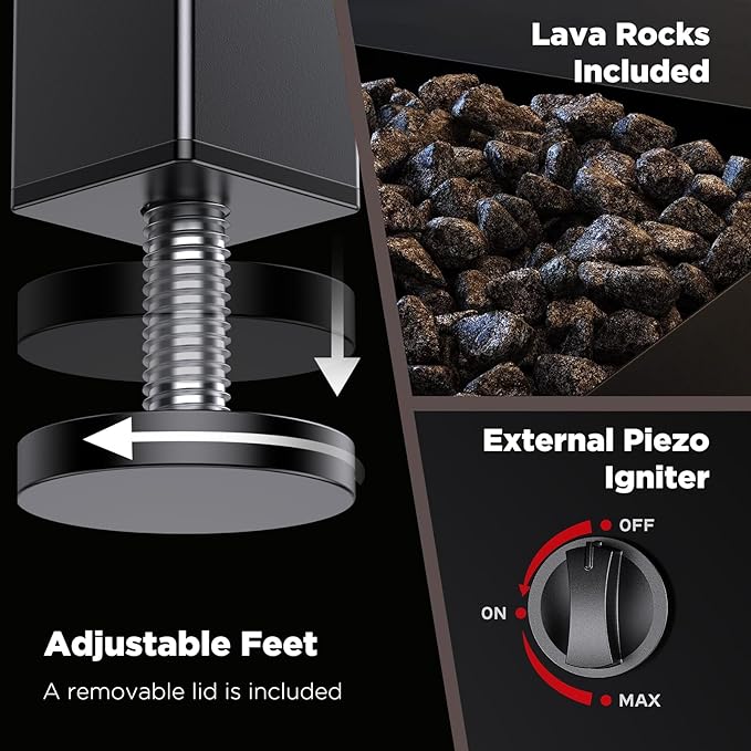 Ciays 32Inch Propane Fire Pit Table, 50,000 BTU Outdoor Gas Fire Pit Table CSA-Certified for Outside Patio with Removable Lid and Lava Rocks, Add Warmth and Ambience to Parties, Backyard, Garden