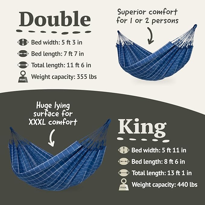 LA SIESTA Brisa Classic Hammock, Handmade, Weather-Resistant, Tear-Resistant Hammock for Indoor & Outdoor Relaxation, Size-King - Marine