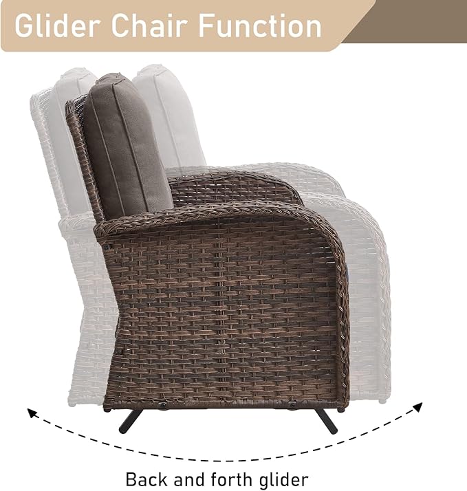 HUMMUH Patio Furniture 7-Piece PE Wicker Outdoor Conversation Set,All-Weather Rattan Swivel Chairs with Ottomans Glider Loveseat for Backyard,Poolside,Deck