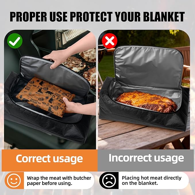 BBQ Blanket for Resting Meat, Leak-Proof Insulated Meat Resting Bag, 270°Top Opening for Large Briskets, Turkey, Washable Smoker Accessories Gift for Men, Christmas Stocking Stuffers for BBQ Lover