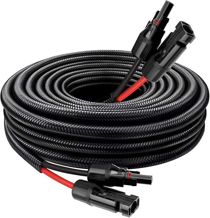 Solar Panel Extension Cable - 10AWG 5FT Solar Wire with Waterproof Female & Male Connector, Flame Retardant Protective Sleeving PV Wire for RV, Photovoltaic Systems, Home, Boat, Car