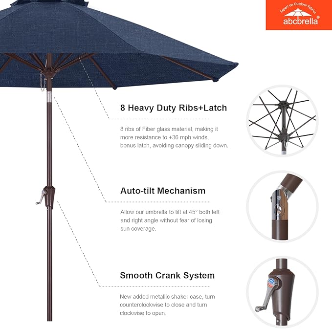 ABCCANOPY OLEFIN® 5-Year No Fading 9FT Patio Umbrella, Outdoor Table Umbrella with 8 Sturdy Ribs for Deck, Backyard, Yard (Navy)