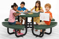 OUTTANS Round Metal Picnic Tables for Kids for Outdoors with Umbrella Hole, Adjustable Seats for School, Park, Playground (Green, 38 in, Kids, Expanded Steel)
