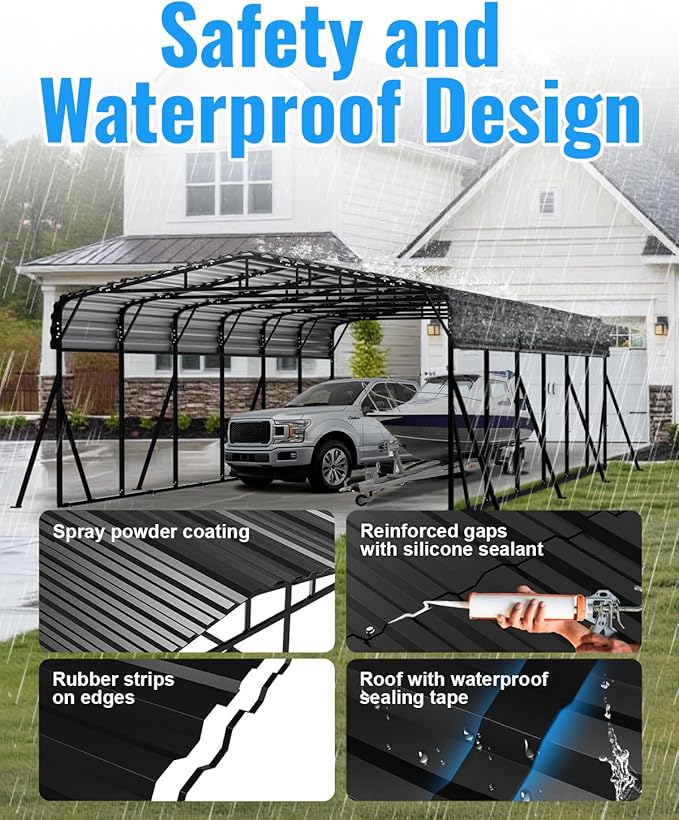 20x30FT Metal Carport, Heavy Duty Car Port Canopy with Metal Roof and Frame, Extra Large Carports Withstand Strong Wind or Heavy Rain, Suitable for Parking Pickup, Boat, Car, and Tractor