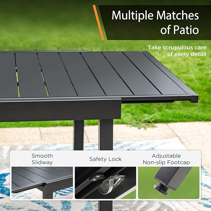 Expandable Outdoor Patio Dining Table for 8, Adjustable 61"/83" x 37" Rectangular Large 6-8 Person Metal Outdoor Table, Rectangle Metal Wrought Iron Extendable Table for Backyard and Porch