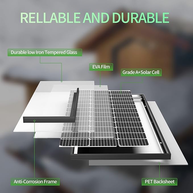 JJN 100 Watt Solar Panel, N-Type 16BB High Efficiency 12 Volt Solar Panels, 25% High Coversion Rate Solar Module PV Charge for Boat Rooftop Caravan and Other Off-Grid System