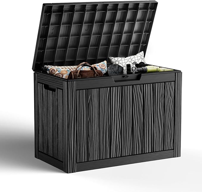 45 Gallon Deck Box Large Outdoor Storage for Patio Furniture,Outdoor Cushions,Garden Tools and Pool Supplies,Waterproof,Resin,Lockable(Black)