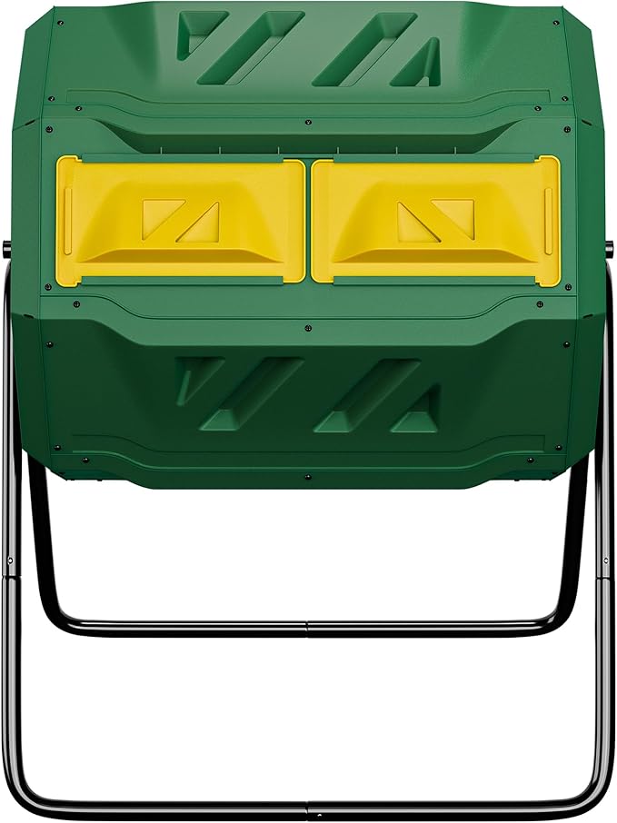 Saicool 43 Gallon Large Dual Chamber Composting Tumbler Outdoor Garden Rotating Compost Bin Tumbling Composter with Sliding Door, Green