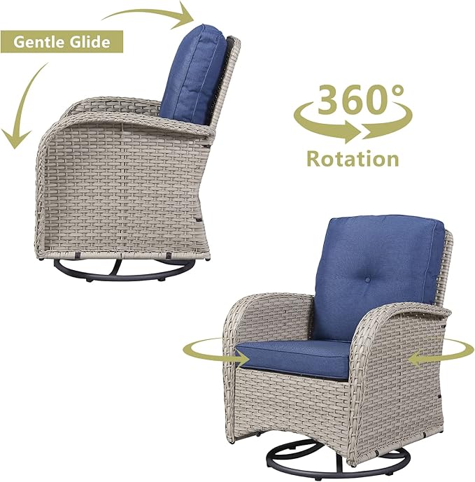 HUMMUH 5-Piece Patio Furniture Wicker Outdoor Conversation Set,All-Weather Rattan Swivel Chairs Bistro Set with Loveseat Coffee Table for Backyard,Poolside,Deck(Grey/Blue)