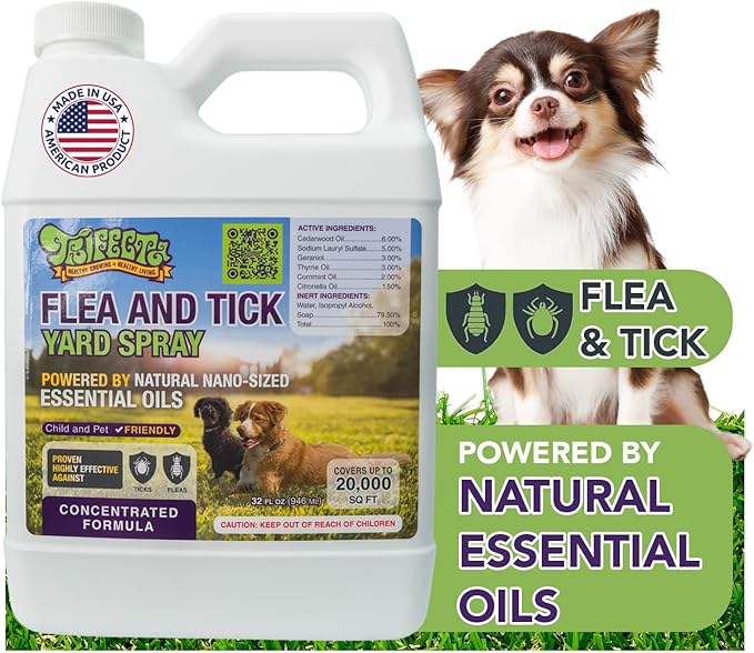 Trifecta Outdoor Flea & Tick Yard Spray Concentrate | All Natural Flea and Tick Spray for Yards with Essential Oils | Pet and Family Safe | Concentrated Formula For Hose-End Sprayers and Pumps (32 oz)
