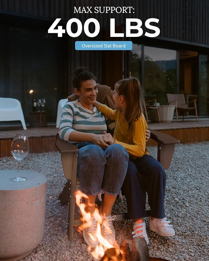 BRIOPAWS Adirondack-Chairs-Set of 4 | Brownwood Grain |Fire Pit Chair | Oversized | HDPE Plastic | Weather Resistant | for Deck Outdoor Poolside Campfire