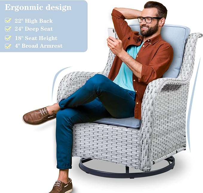 Belord Outdoor Swivel Rocker Furniture 5 Pieces Patio Wicker Furniture Sets, Rattan Patio Swivel Glider Chairs with 2 Ottoman and Glass Side Table