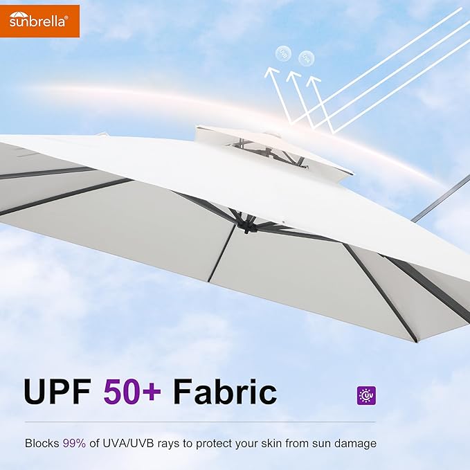 PURPLE LEAF 9' X 12' Sunbrella Patio Umbrella Outdoor Rectangular Double Top Large Heavy Duty 360° Rotation Offset Cantilever Umbrella for Outside Deck Backyard Garden Pool Canvas Natural